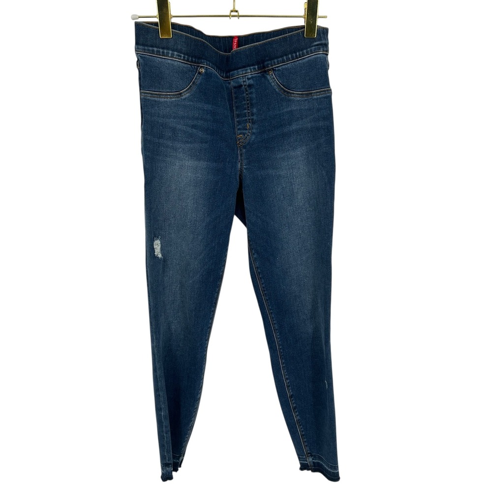 SPANX Denim Stretch Jeans Medium Blue‎ Distressed Skinny Leg pull on pants